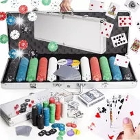 Pokerio rinkinys texas, didelis, 500 žetonų lagamine