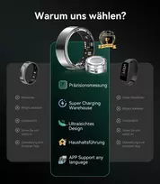 Lozltx išmanusis žiedas Android, kariniu būdu išbandytas titano dizainas ir Ip68, išmanusis žiedas, Jz5.0 lustas ir 0% matavimo paklaida Sgs sertifikuotas, fitneso žiedas, 22 kalbų palaikymas, išmanieji žiedai vyrams ir moterims, sidabrinis