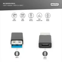 Digitus Usb 3.2 Gen1 Adapteris: Usb A į Usb C, 5Gbps, Juodas