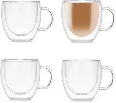 Tuihja dvigubų sienelių kavos puodelių rinkinys su rankenėle, dvigubo stiklo puodeliai espresui, latte, cappuccino (150 ml), 4 vnt.