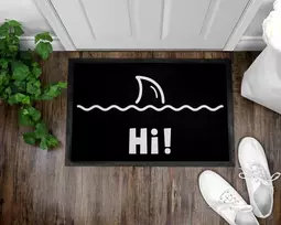 Om3® juokingas durų kilimėlis su užrašu "welcoming" Hi Shark Fish Fin Waves neslystantis ir plaunamas 60 x 40 cm