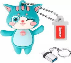 Garrulax usb 3.0 atmintinės, vandeniui atspari silikoninė didelės spartos usb 3.0 duomenų saugojimo atmintinė su otg type c adapteriu (žalias cat, 32gb)