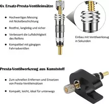 Presta Vožtuvų Šerdžių Rinkinys su Adapteriais ir Dangteliais