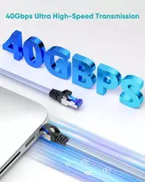 Busohe Cat 8 Lan kabelis, 2 metrai, 40Gbps, 2000 Mhz, ethernet kabelis, tinklo kabelis, plokščias didelės spartos gigabitinis Rj45 patch kabelis, pintas interneto kabelis, suderinamas su Pc, maršrutizatoriumi, modemu