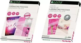Leitz laminavimo vokeliai A4, 125 mikronų, 100 vnt. pakuotė, 33808 ir laminavimo vokeliai A5, 125 mikronų, aukščiausios kokybės laminavimo vokeliai, 100 vnt. pakuotė, blizgūs, skaidrūs, supaprastintas įdėjimas naudojant Udt
