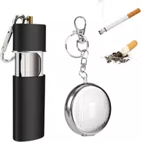 Zhenghebuy kišeninė peleninė, 2 vnt., nešiojama peleninė į krepšį, mini peleninė pagaminta iš nerūdijančio plieno su raktų pakabuku ir cigarečių laikikliu kelionėms, stovyklavimui, lauke (sidabrinė)