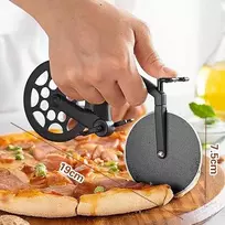 Habni picos pjaustytuvas dviratis, nelipnus nerūdijančio plieno picos pjaustytuvas virtuvei, restoranui, vakarėliui ir t. t. (juodas)