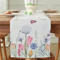 Meioro spalvinga gėlė tulpė drugelis stalo takelis, 30 x 180 cm, sezoninė stalo tekstilė, pavasario vasaros vestuvių staltiesė virtuvei, maistui, šventėms, vakarėliams, stalo dekoracija