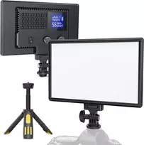 Raleno led vaizdo kamera, įmontuoti įkraunami akumuliatoriai, 3200 k - 5600 k reguliuojamas dviejų atspalvių ir ryškumo cri95+, itin plona vaizdo kamera su lcd ekranu kūdikiams, „youtube“, interviu, portretams