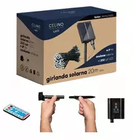 Celino saulės energija varoma led girlianda sodui 20m balta + pultelis