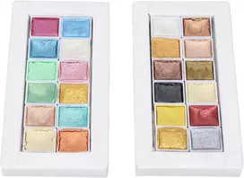 Topincn akvareliniai dažai, 24 dalių akvarelinių dažų rinkinys, metalizuotas macaron vientisas perlamutrinis akvarelinių dažų rinkinys nagų dailei
