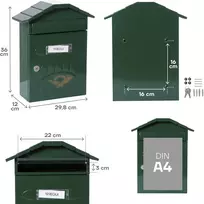 Arregui Villa - Lauko pašto dėžutė (plienas, 360 x 298 x 120 mm), žalia, E5003