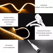 Bunacet led juosta, šiltai balta, 8 m, 24 v, neoninė led juosta, pritemdoma, 3000 k, atspari vandeniui, 960 led, lanksti silikoninė led juosta su nuotolinio valdymo pulteliu ir maitinimo šaltiniu, skirta naudoti patalpose ir lauke