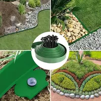 Lankstus plastikinis vejos apvadas, 20 m (i) x 5 cm (a), vejos apvadas, gėlyno apvadas, su 80 įžeminimo inkarų + 1 pora pirštinių (žalias)