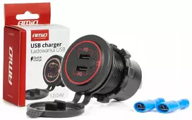 Camelion Automobilinis įkroviklis su 2xusb-c lizdais, atsparus vandeniui, su jungikliu 12v 24v