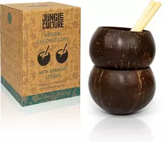 Jungle Culture® tikri kokoso puodeliai kokteiliams ir kokteiliams • maži kokoso dubenėliai ir bambukiniai šiaudeliai • natūralūs mediniai puodeliai, nulinės atliekų taurės, gėrimo taurė vakarėliui, tvarūs dovanos