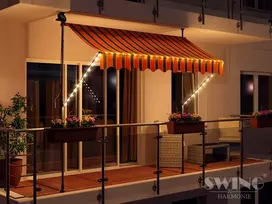 Balkoninė terasinė prispaudžiama markizė su led 250cm juodai/oranžiniai dryžiai