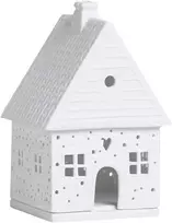 Švyturio formos žvakių laikiklis iš baltos keramikos, 14 cm