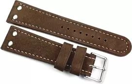 Sulla 24 mm vyriškas laikrodžio dirželis, retro pilot, water buffalo su kniedėmis, rudas, dirželis