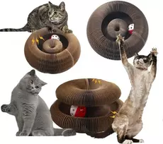 Kitty Kurlz žaislas katėms, magiška akordeono formos draskyklė, interaktyvus žaislas su kamuoliukų trasa, kartoninė draskyklė vidaus katėms ir kačiukams, aktyvumas ir mankšta