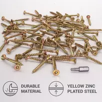 Skir'co universalūs plieniniai galvanizuoti 4,5 x 45 mm geltoni medvaržčiai su įleidžiama galvute Torx, Type 17, skirti medžio drožlių plokštėms, 250 vnt.