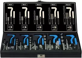 Haskyy sriegių remonto komplektas 131 vnt. I M5, M6, M8, M10, M12 I vidinis sriegis, sriegiklis I įdėklų movos