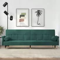 Fotelis Vidaxl tamsiai žalia aksominė sofa-lova su pagalvėmis