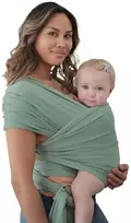 Mushie kūdikio nešyklė naujagimiams ir kūdikiams, 100% organinė medvilnė, su integruota kišene, nuo 3,6-14,5kg, pralaidi orui, kad neperkaistų, roman žalias