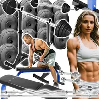 Hop Sport Be-active.pl 118kg kultūrizmo treniruočių rinkinys suoliukas stovas štanga svoriai