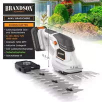 Brandson žolės žirklės su akumuliatoriumi - akumuliatorinis krūmų ir gyvatvorių trimeris - elektrinis vejos kraštų pjoviklis - keičiami priedai - 12 Mah akumuliatorius ir įkroviklis įtraukti