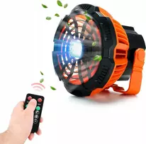 Nešiojamas oranžinis akumuliatorinis ventiliatorius X10 fun su žibintuvėliu