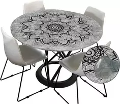 Morbuy lauko staltiesė, apvali, 120 cm, elastinga, skalbiama, atspari vandeniui, vandens atstūmimo efektas, pilka mandala sodo staltiesė, idealiai tinka 100–110 cm stalams