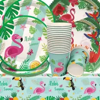 Havajų gimtadienio dekoracija, Doyomtoy flamingo vakarėlio stalo reikmenys, gimtadienio vakarėlio rinkinys, gimtadienio lėkštės, puodeliai, servetėlės, flamingo gimtadienis karnavalo vakarėlio dekoracijai, 20 svečių