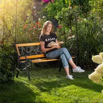 Kadax medinis parko suoliukas sodui 127cm, ketaus suoliukas su atlošu "rožės"