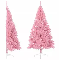 Dirbtinė eglutė pusė rožinė iš pvc ir plieno, 240cm x 125cm, 1050 šakų