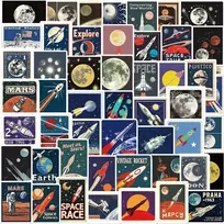 Kosmoso lipdukai Visatos astronautų lipdukų rinkinys, 50 vnt., skirti riedlentėms, grafiti, motociklams, dviračiams, snieglentėms, bagažui, nešiojamam kompiuteriui, automobiliui, lagaminui vaikams ir paaugliams, vandeniui atsparūs vinilo lipdukai
