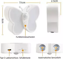 Da Light led naktinė lemputė su judesio davikliu, įkraunama usb 1200 mah, pritemdoma laiptų lemputė su reguliuojama spalvos temperatūra 3000 k/6000 k, drugelio formos spintelių ir laiptų apšvietimas