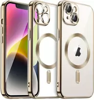 Jetech galvanizuotas dėklas, skirtas iphone 14 6.1 colio, su kameros apsauga, visiškai suderinamas su magsafe belaidžiu įkrovimu, smūgiams atsparus mobiliojo telefono dėklas, minkštas tpu apsauginis dėklas (auksinis)