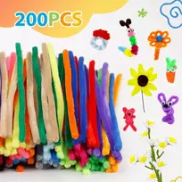 Caydo 200 vnt. itin storų pūkuotų vielų rinkinys rankdarbiams, 20 spalvų, šeniliniai stiebeliai vaikų rankdarbių projektams ir dekoracijoms (9 mm x 30 cm)