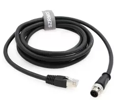 Szrmcc M12 A Code 8 kontaktų kištukinis į Rj45 ethernet cat6 gigabitinis ekranuotas vandeniui atsparus jutiklio pavaros kabelis, skirtas cognex in-sight 7000 dmr-300 kameros vaizdo jutikliams (juodas, 2 m)