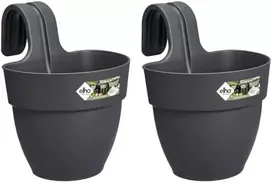 Elho Vibia Campana Easy Hanger S 21 vazonas balkonui ir laukui, skersmuo 20,5 x aukštis 26,5 cm, juodas/antracitas (2 vnt.)