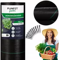 Juoda sodo agroplėvelė 1.6x100m 90g/m² mulčiavimo plėvelė nuo piktžolių smeigtukai x50