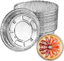 Xinlon, 30 apvalių aliumininių dubenėlių rinkinys, folijos pyrago indas, vienkartinė folijos kepimo forma, pagaminta iš aliuminio folijos, daugkartinio naudojimo ir perdirbama aliuminio folijos kepimo skarda mažiems pyragaičiams, uogienės pyragaičiams ir