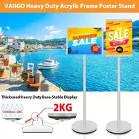 Vaiigo Din A4 plakato stovas, reguliuojamo aukščio informacinis stovas, tvirtas stovas, ekspozicinis stovas horizontaliam ir vertikaliam naudojimui, reklaminis stovas biurui ir parduotuvei, klientų stabdiklis (a4, sidabrinis) (Ekspozicinė prekė)