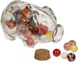 Kiaulės formos stiklainis su dangteliu saldainiams ir smulkiems daiktams - kiaulės dizaino stiklinė ir kamštinė taupyklė 14 x 8 cm skaidri