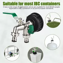 Ctdmj ibc išleidimo čiaupas, 1000l vandens bako čiaupas, ibc bako išleidimo čiaupas 1/2 colio su snapelio prailginimu s60 x 6 stambus sriegis, ibc konteinerio jungties adapteris vandens bakui (žalias)
