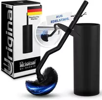 Uriginal® tualetinis šepetys su kraštų valikliu, tualetinis šepetys kruopščiam valymui, juodas, nerūdijančio plieno tualetinis šepetys su lotoso efektu, kieti šereliai maksimaliai higienai