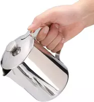 Pieno ąsotis 600 ml 20 oz, 304 nerūdijančio plieno pieno putojimo ąsotis puodelis su latte meno rašikliu pieno putojimui kapučino latte, sidabrinis