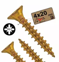 Grūdinti auksiniai medvaržčiai Osb plokštėms, cinkuoti, kūginiai 4x20mm, 95vnt.