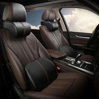 Memory Foam Leather Neck & Lumbar Support Pillow for Car - All Season Protection Headrest gray